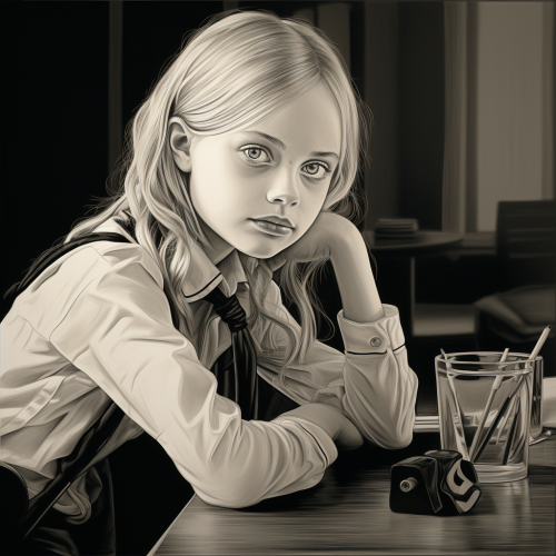 Blonde Christina Ricci at Desk