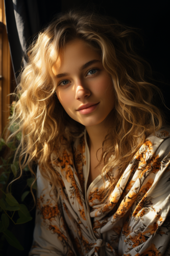 Cute blonde female surfer in spring meadow