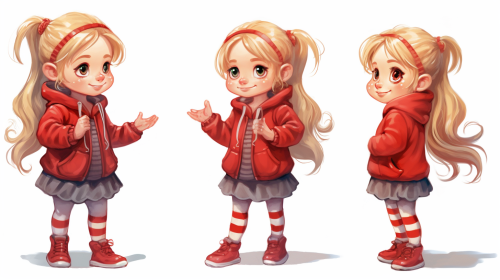 Young blonde girl in a red pullover in watercolor