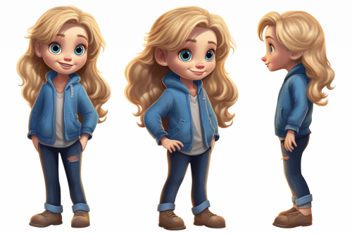 Blonde character standing and lying down, with mischievous expression Blonde character standing and lying down, with mischievous expression