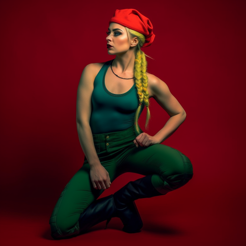 Blonde with Braided Hair in Green Leggings and Combat Top Blonde with Braided Hair in Green Leggings and Combat Top