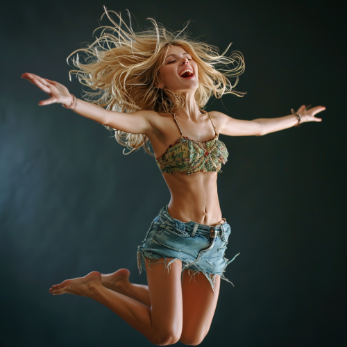 Blonde woman jumping