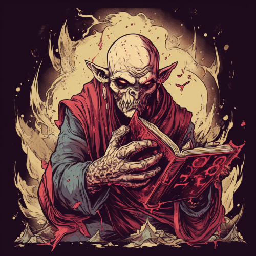 Fantasy Bloodmage Holding Spellbook with Burnt Skin