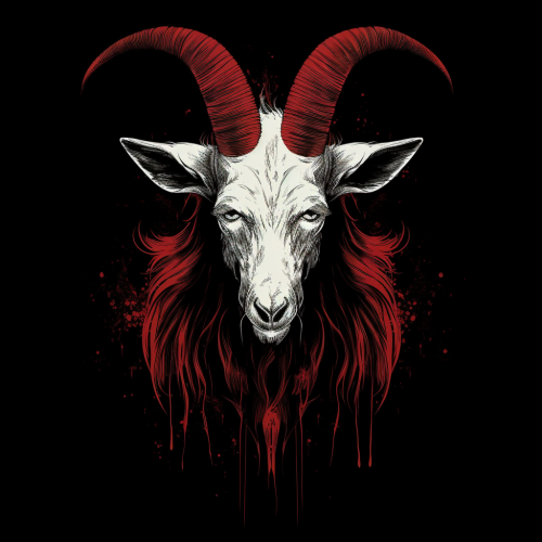 Simple black and white drawing of bloodthirsty satanic goat