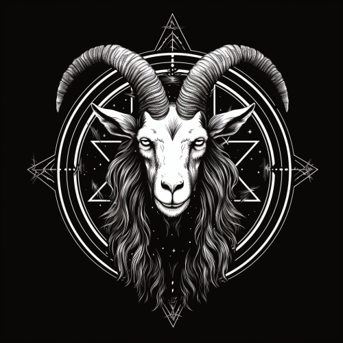 Black and white drawing of bloodthirsty satanic goat