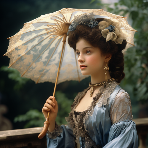 Colorized image of a single parasol from the 1900s