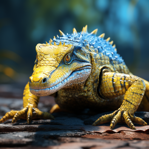 Blue alligator on yellow background