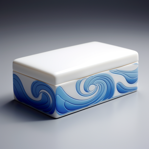 White box with blue curved line