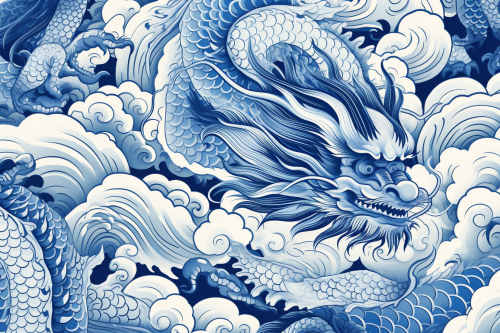 Repeating pattern of blue dragons
