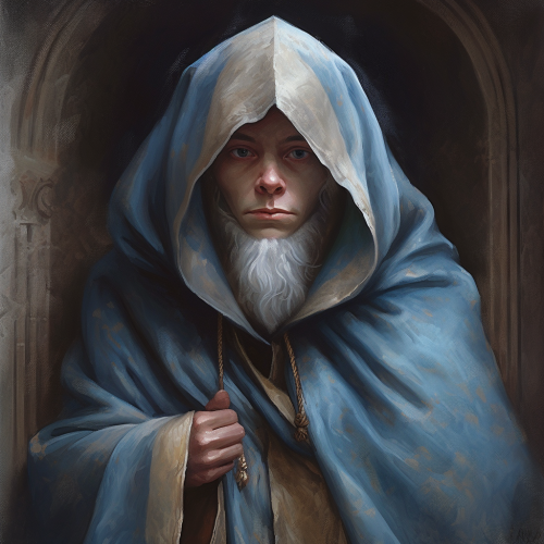 Young blue gnome with medieval traveling robes and cloak Young blue gnome with medieval traveling robes and cloak