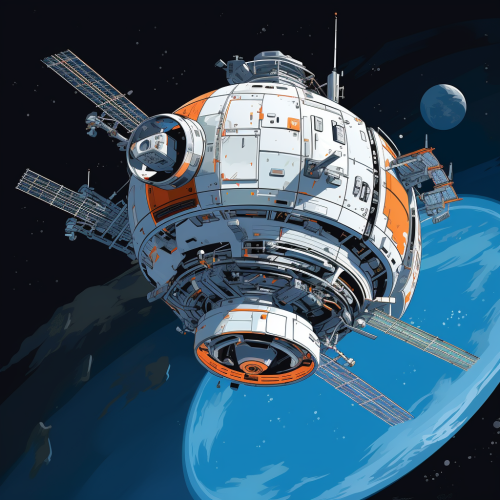 Blue Orange NASA Space Station in Space