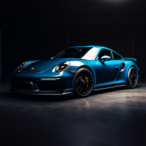 Blue Porsche on Black Background