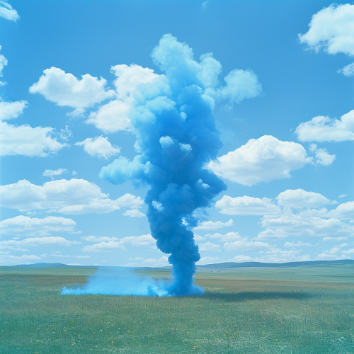 Blue smoke signal on grass