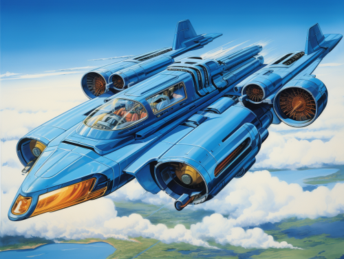 Blue transforming futuristic jet in action