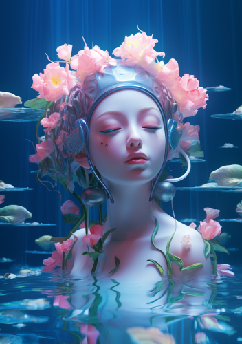 Human wearing a blue water flower crown