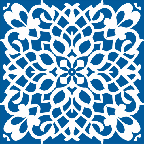 Blue and white Arabic minimalistic pattern