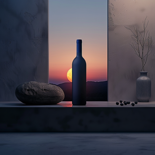Blue Wine Bottle in Sunset Blue Wine Bottle in Sunset