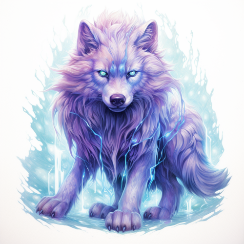 Colored pencil illustration of a blue wolf with ice powers
