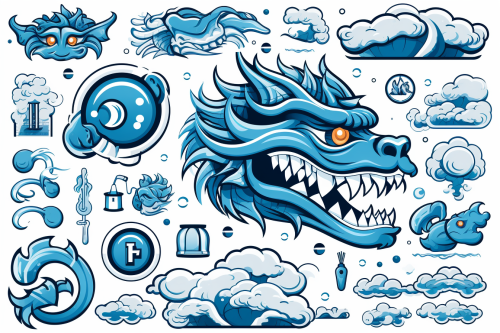 Assorted Blue Dragon Stickers on White Background