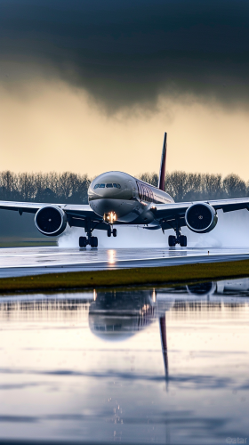Wet runway landing of Qatar's Boeing 777X