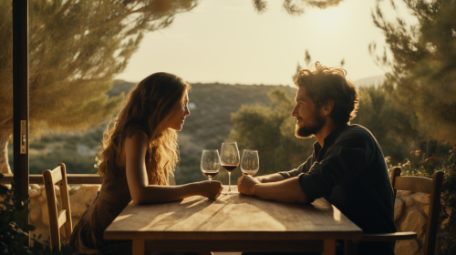 Boho lovers at a table