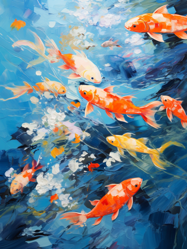 Colorful river fishes swimming under electric pulse