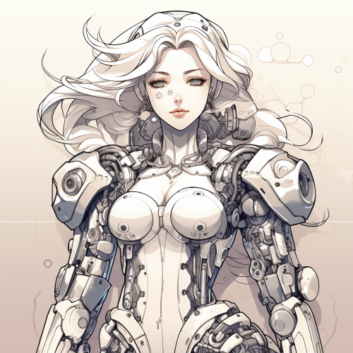Full body pin-up of white background war mecha robot lady