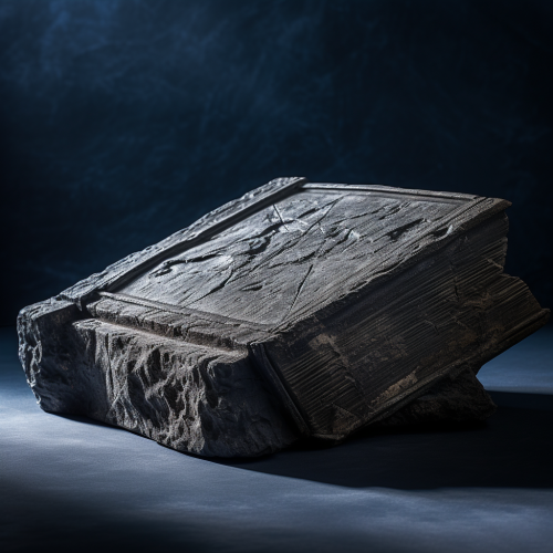 Stone Carved Book on Blue Gray Background