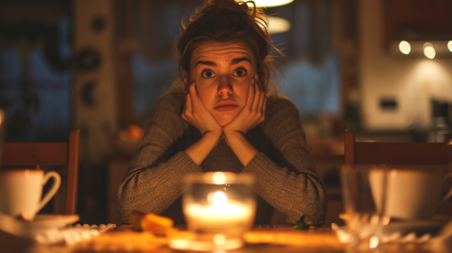 bored woman dinner table