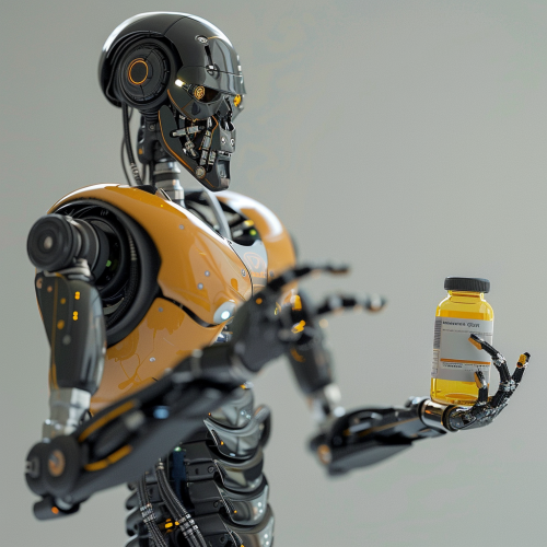 Robot holding a pill bottle Robot holding a pill bottle