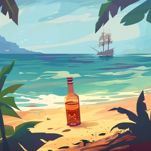 Pirate bottle on sandy beach Pirate bottle on sandy beach