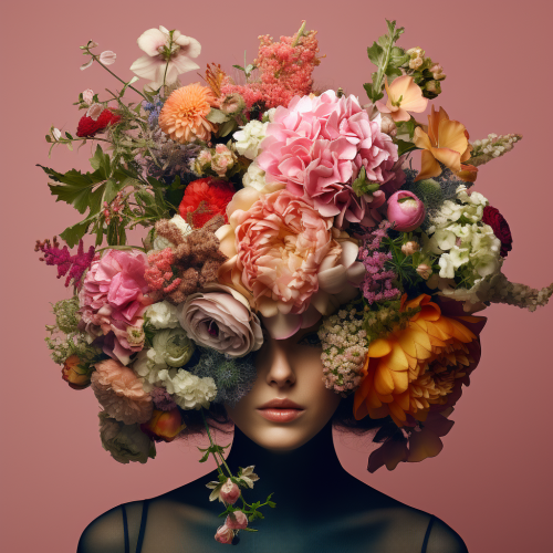 Blooming bouquet transforming into a woman's face