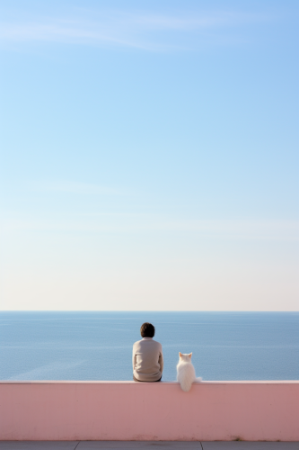 Little boy and his cat enjoying the view