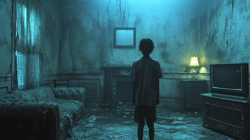 Boy in Dark Living Room