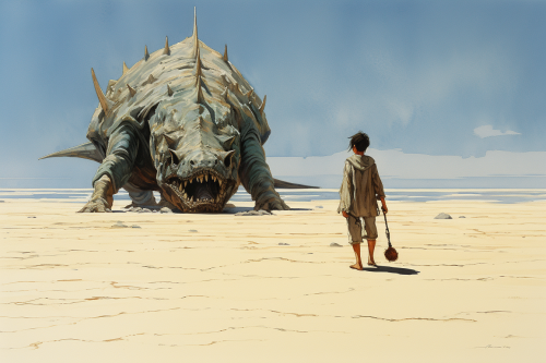 Young boy exploring with his companion