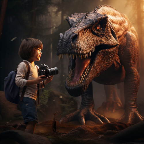 Boy looking at dinosaur picture