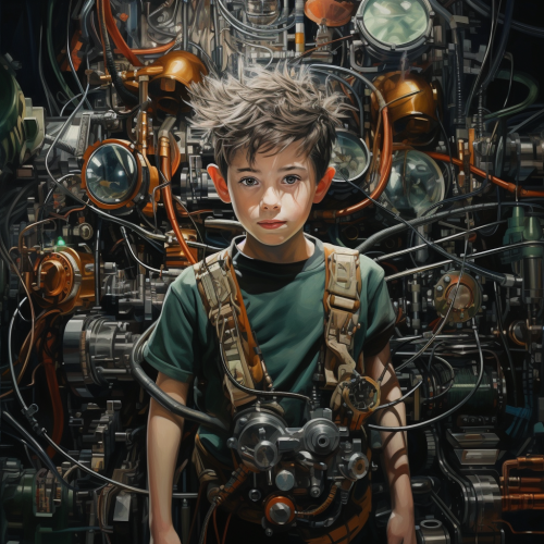 Young boy fascinated by machines