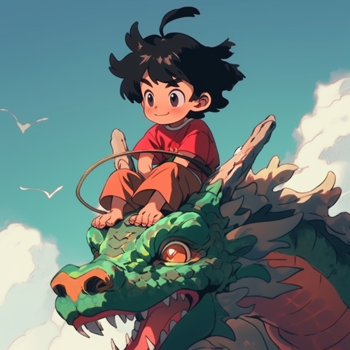 Boy sitting on Chinese Dragon Mascot