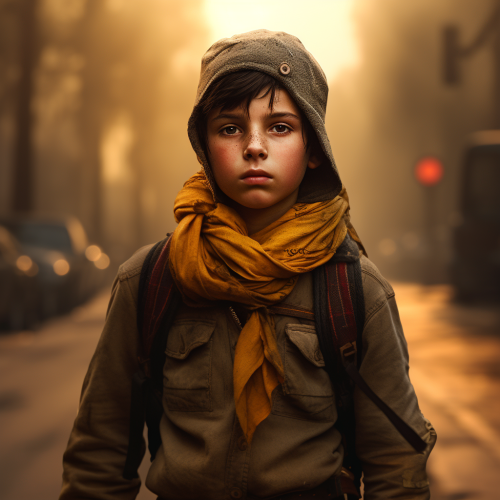 Boyscout with compass in dystopian surroundings