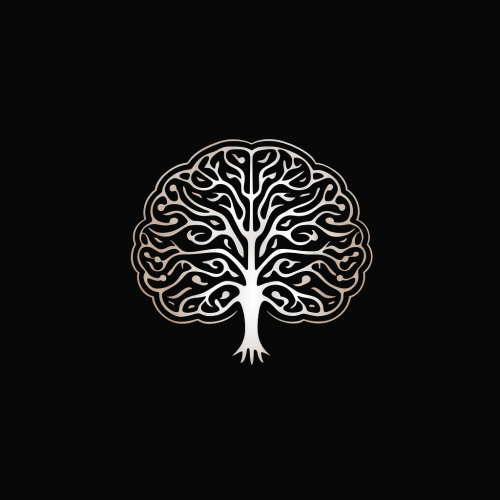 Minimalist Brain-shaped Logo on Black Background