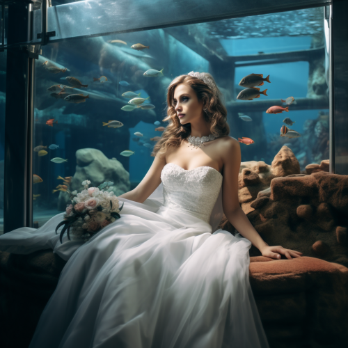 Bride in Aquarium with Ornamental Fish