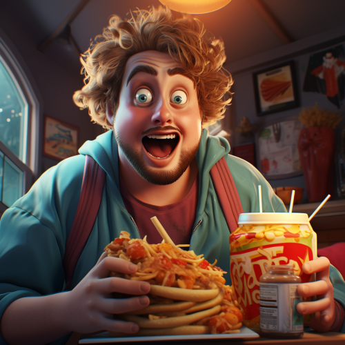 Teenager enjoying junk food feast