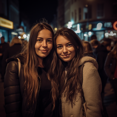 British woman and sister on a night out