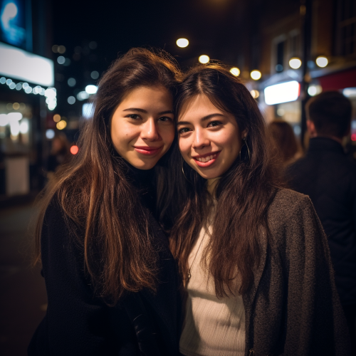 British woman and sister having a fun night out