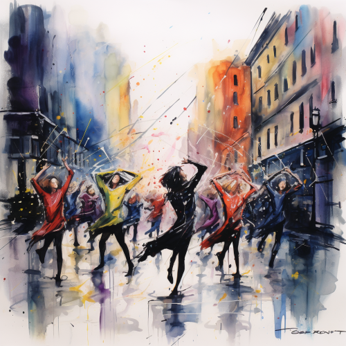 Broadway Dancers in Rainstorm Broadway Dancers in Rainstorm