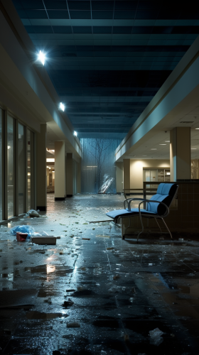 Broken glass on dirty floor