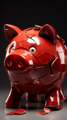 Broken red piggy bank
