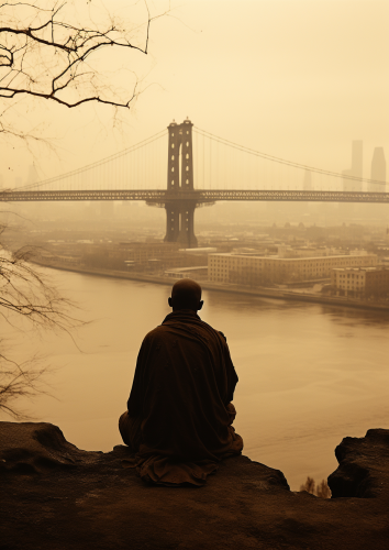 Oriental vintage view Brooklyn Bridge