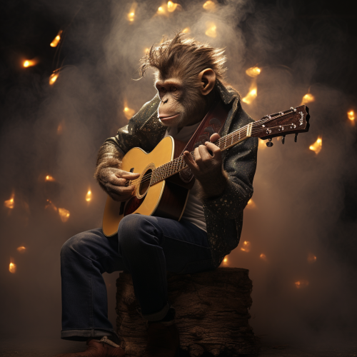 Bryan Adams monkey playing acoustic guitar