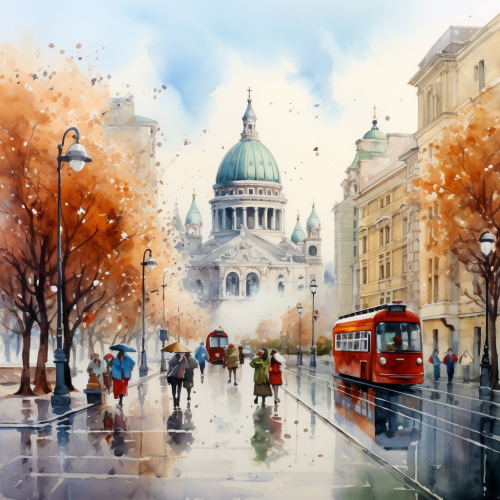 Budapest downtown watercolor painting